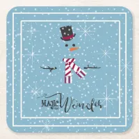 Magic and Wonder Christmas Snowman Blue ID440 Square Paper Coaster