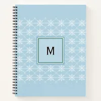 Elegant Monogrammed Powder Blue White Snowflakes Notebook