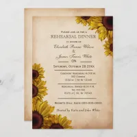 Elegant Rustic Sunflowers rehearsal dinner invites