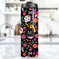 Day Of The Dead Sugar Skull Pattern Monogram Thermal Tumbler