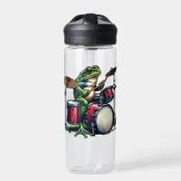 Funny Cartoon Frog Playing the Drums Water Bottle