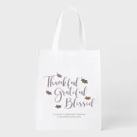 Thankful Grateful Blessed Autumn Leaves Typography Grocery Bag