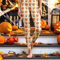 Cream Vintage Pumpkins and Flowers Halloween Leggings