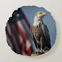 Eagle and American Flag Round Pillow