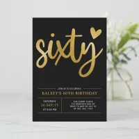 Sixty | Modern Gold & Black 60th Birthday Party Invitation