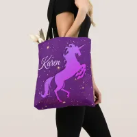 Personalized Rearing Purple Unicorn Tote Bag