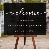 Black Modern Script White Wedding Welcome Sign