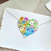 Floral Patchwork Art Watercolor Flowers Heart Sticker