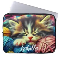 Cute Kitten Sleeping under a Blanket Laptop Sleeve