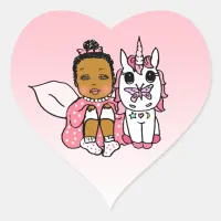 Coral African-American Fairy and Unicorn Heart Sticker