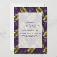 Exotic Tropical Purple and Gold Graduation Party Invitation