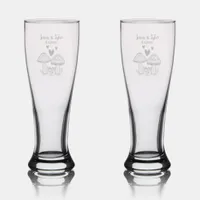 Cute Vintage Mushrooms Personalized Wedding Pilsner Glass