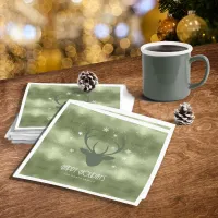 Deer Antlers Silhouette & Snowflakes Green ID861 Napkins