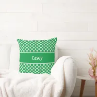 Green Polka-Dots with Name on Stripe Throw Pillow