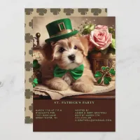 St Patrick's Day Adorable Fluffy Puppy Green Hat Invitation