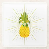 Retro Yellow Tropical Pineapple Glass Coaster