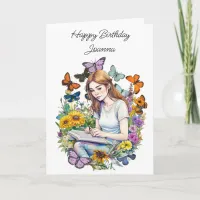 A Girl, Journal, Butterflies Personalized Birthday Card