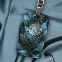 Luxurious Elegant Teal Black Glowing Foliage  Luggage Tag