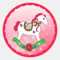 Cute Christmas Rocking Horse Holiday Classic Round Sticker