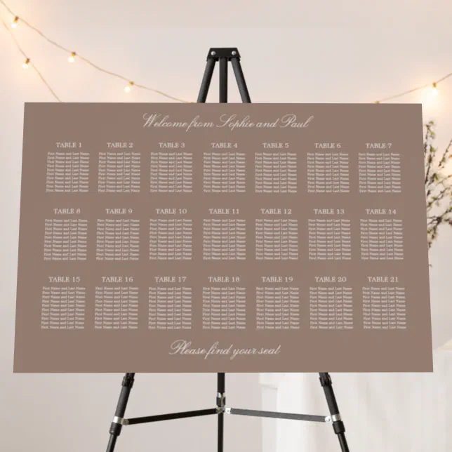 Taupe 21 Table Wedding Seating Chart Foam Board