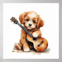 Nursery Art Poster Puppy with a Guitar