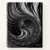 Fractal Black White Golden Ratio Nautilus Monogram Notebook