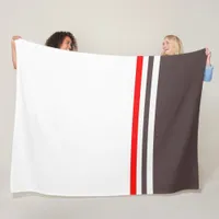 Trendy Modern Red Gray and white Striped Fleece Blanket