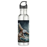 Mosaic Ai Art | Brown Bear and an Eagle Full Moon Stainless Steel Water Bottle
