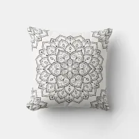 Black and White Boho Mandala Pillow