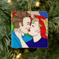 Merry Christmas Lover | Retro Couple Kissing Ceramic Ornament
