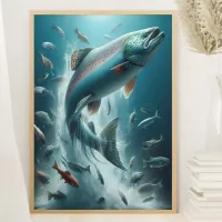 Majestic Salmon During Moonlit Dance 8x10 Poster