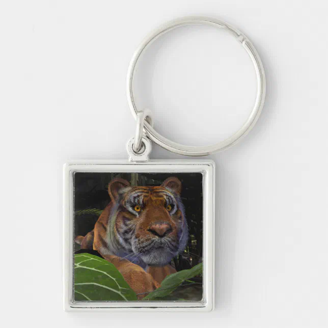 Tiger Crouching in the Jungle Keychain