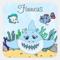 Blue Baby Shark Personalized Square Sticker