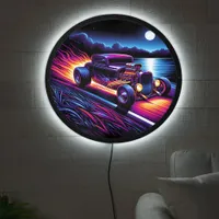 Hotrod cruising under the moonlight by the lake LED sign