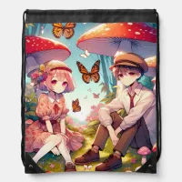 Whimsical Romantic Anime Couple  Drawstring Bag