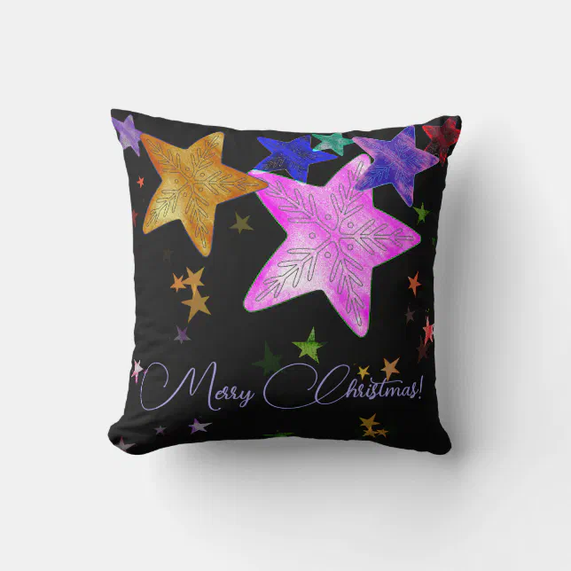 Multicolor shining stars- Merry Christmas! Throw Pillow