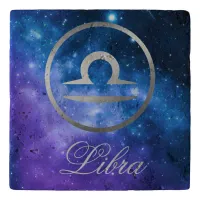 Grey Zodiac Libra & sign on blue galaxy | Trivet