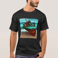 Deserted Ship on a Sandy Beach T-Shirt