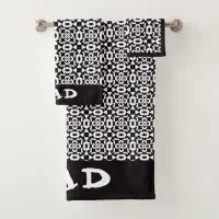 Dad Geometric Mandala Pattern Black And White Bath Towel Set