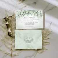 Monogram Greenery Watercolor Wedding Reception Enclosure Card