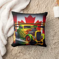 Hot rod with flames beside a Canadian sunset  Throw Pillow