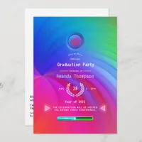 Glowing Neon Rainbow Virtual Graduation Party Invitation