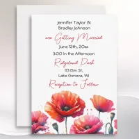 Red Poppies Themed Floral Wedding  Invitation