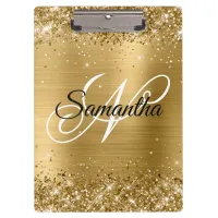 Glittery Gold Fancy Monogram Clipboard