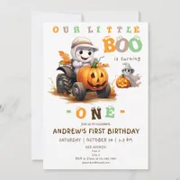 Little Boo Halloween Tractor Any Age 1st Birthday Invitation