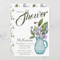 Watercolor Purple Floral Sweet Peas Baby Shower Invitation