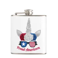 Patriotic Glitter Unicorn Red White Blue Flask