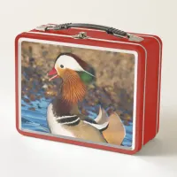 Beautiful Chatty Mandarin Duck at the Pond Metal Lunch Box