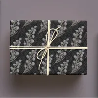 Moody Gothic Charcoal Vintage Art Deco Floral Wrapping Paper Sheets