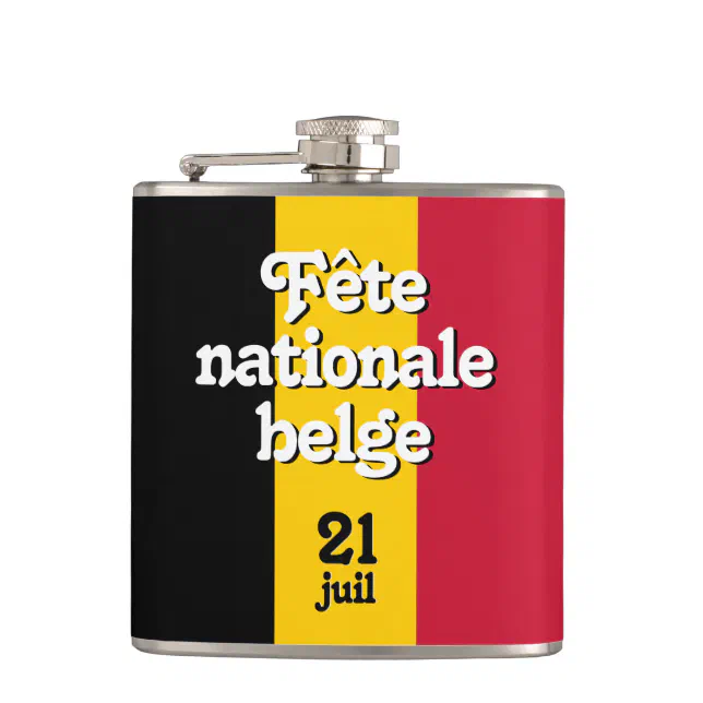 French F&#234;te nationale belge Belgian Flag Flask